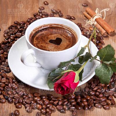 Diamond Painting Bild, Kaffeetasse mit Rose, 40 Farben, runde Steinchen, 60x60cm, Vollbild