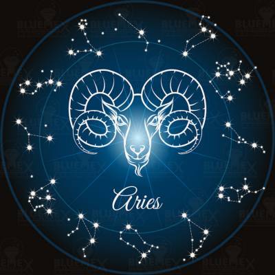 Zodiac sign Aries, Glow in the dark - night glow, round stones, 60x60cm, 45 colours, full size