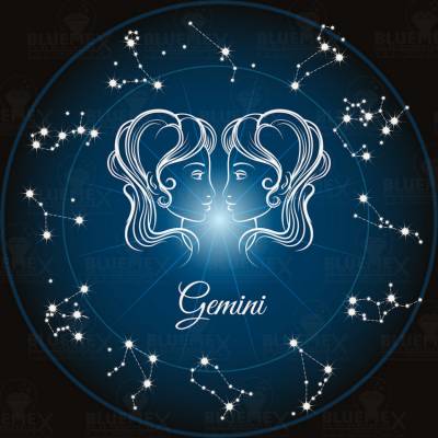 Zodiac sign Gemini, Glow in the dark - night glow, round stones, 60x60cm, 45 colours, full size