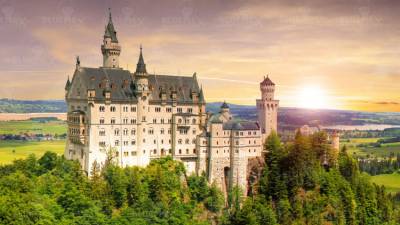 Diamond Painting picture, Neuschwanstein Castle at dusk, square stones, 50x90cm, 50 colors, full picture