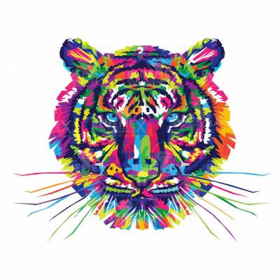 Diamond Painting Bild, bunter Tiger, runde Steinchen, 30x40cm, 25 Farben, Vollbild