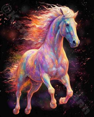 Diamond Painting Bild, Horse and Fire, runde Steinchen, 70x90cm, 70 Farben, Vollbild