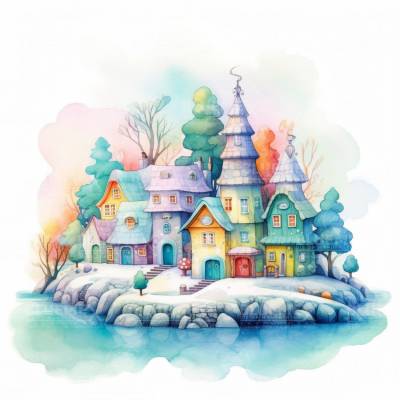 Diamond Painting picture, Winter Village, square stones, 60x60cm, 45 colours, full picture