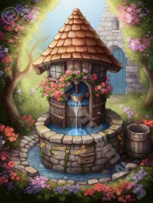 Diamond Painting picture, Wishing Fountain, round stones, 75x100cm, 70 colours, full picture