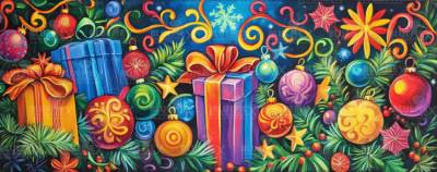 Diamond Painting Bild, Weihnachtsmotiv Geschenke, eckige Steinchen, 30x80cm,  Farben, Vollbild