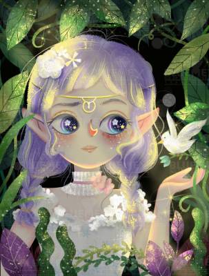 Diamond Painting Bild, Bird Fairy, eckige Steinchen, 50x66cm, 60 Farben inkl. 6 AB & 2 Feensteine, Vollbild