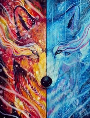 Jonna Hyttinen, Fire and Ice Wolf, eckige Steine, ca. 60x80cm, 65 Farben, Vollbild