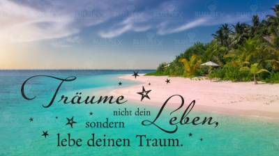 Diamond Painting Bild, Lebe Deinen Traum 2.0 (Tropenstrand), runde Steinchen, 60x110cm, 60 Farben, Vollbild