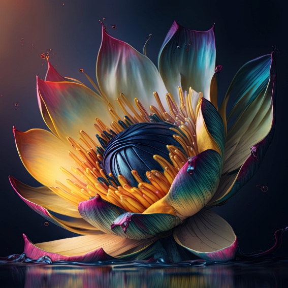 Diamond Painting Bilder aus Deutschland, schnelle Lieferung - Midjourney  A.i Art - Lotus Flower, eckige Steine, ca. 60x60cm, 40 Farben, Vollbild