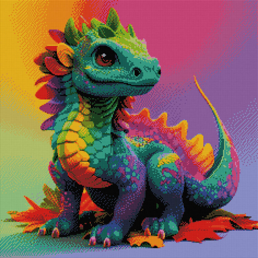 Diamond Painting picture, colorful dragon, square stones, 60x60cm, 60  colors, full image