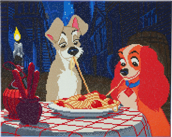 Diamond Painting Deutschland - Crystal Art Kit, stretched on wooden frame,  Disney, Lady & the Tramp round stones, approx. 50x40cm, full size picture.