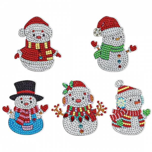 Kühlschrankmagnete Schneemänner, Set mit 5 Stück zum Painten