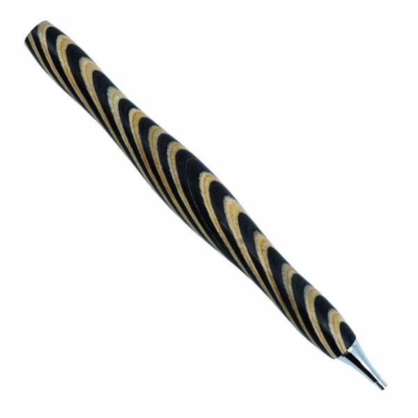 Wooden pen for Diamond Painting, curved, black striped, with metal tip & multiple attachment
