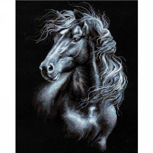 Vorlage (ohne Steine) Pferd schwarz, 70x55cm, 40 Farben, für eckige Steine, Vollbild