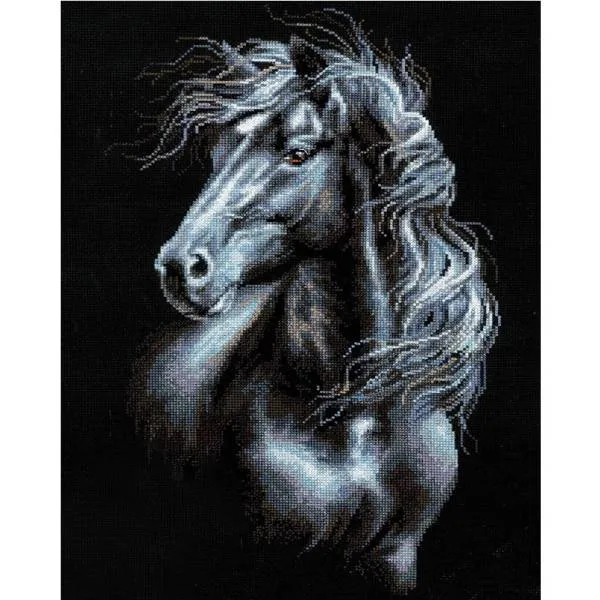 Vorlage (ohne Steine) Pferd schwarz, 70x55cm, 40 Farben, für eckige Steine, Vollbild