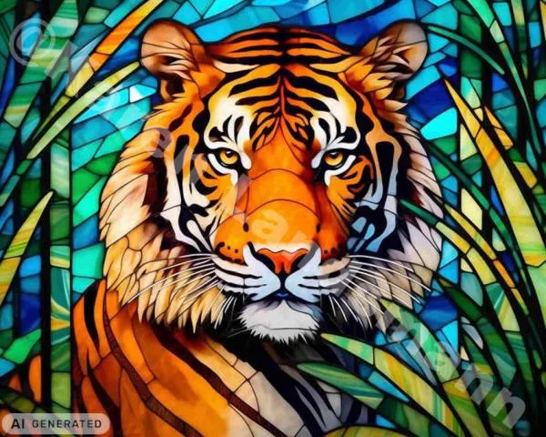 Diamond Painting Bild, Glastiger, 90x70cm, 70 Farben, runde Strass-Steine, Vollbild