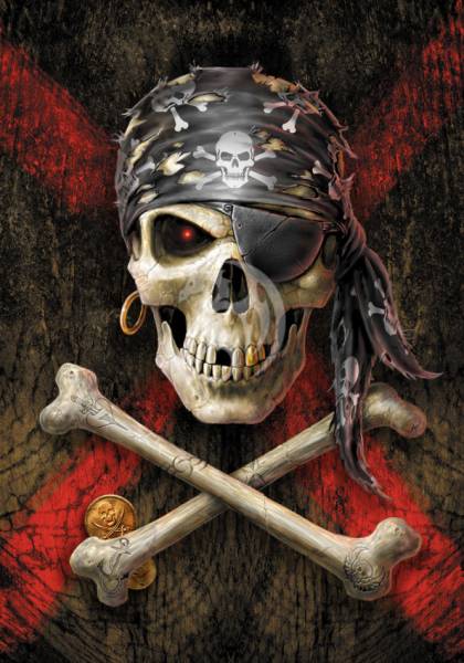 Anne Stokes, Pirate Skull, 60x85cm, 60 Farben, runde Steine, Vollbild