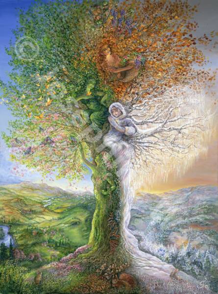 Josephine Wall, Tree Of Four Seasons, 100x75cm, 250 Farben, eckige Steine, Vollbild