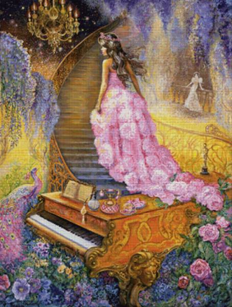 Josephine Wall, Melody in Pink, 100x75cm, 275 Farben, runde Steine, Vollbild