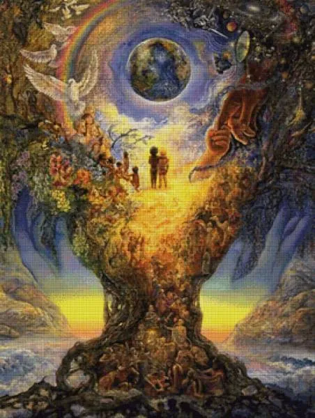 Josephine Wall, Millenium Tree, 100x75cm, 235 Farben, runde Steine, Vollbild