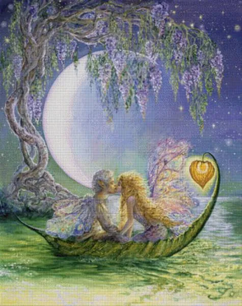 Josephine Wall, Wisteria Moon, 80x100cm, 240 Colours, Round Stones, Full Image