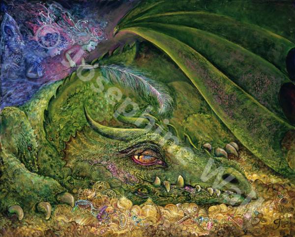 Josephine Wall, Never tickle a sleeping Dragon, 80x64cm, 215 Farben, eckige Steine, Vollbild
