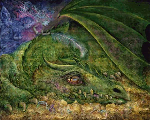 Josephine Wall, Never Tickle A Sleeping Dragon, 89x72cm, 215 Colours, Round Stones, Full Image
