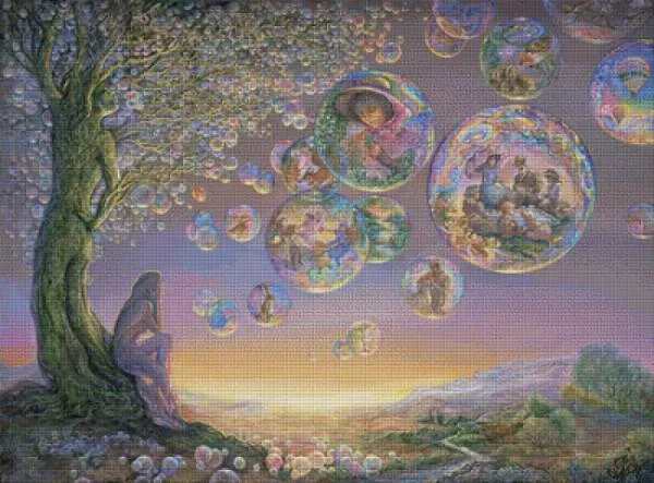 Josephine Wall, Bubble Tree , 100x74cm, 150 Farben, eckige Steine, Vollbild