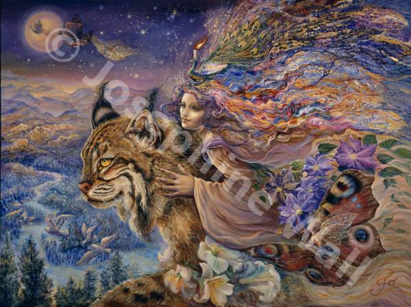 Josephine Wall, Flight of the Lynx, 100x75cm, 165 Farben, runde Steine, Vollbild
