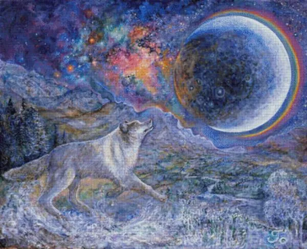 Josephine Wall, Luna, 101x82cm, 150 Farben, runde Steine, Vollbild