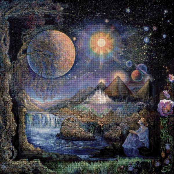 Josephine Wall, Doorway to the Stars, 95x95cm, 160 Farben, runde Steine, Vollbild