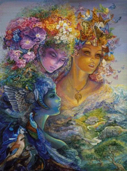 Josephine Wall, The Three Graces, 74x100cm, 270 Colours, Round Stones, Full Image