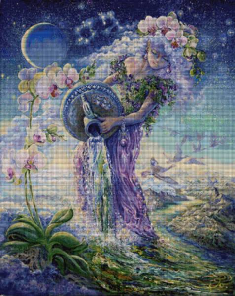 Josephine Wall, Sternzeichen Wassermann, 100x80cm, 175 Farben, runde Steine, Vollbild