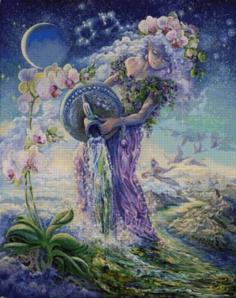 Josephine Wall, Sternzeichen Wassermann, 80x100cm, 175 Farben, runde Steine, Vollbild