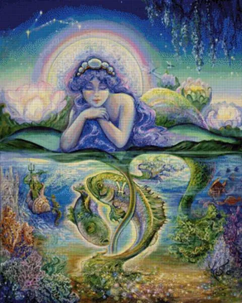 Josephine Wall, Sternzeichen Fische, 72x90cm, 260 Farben, eckige Steine, Vollbil