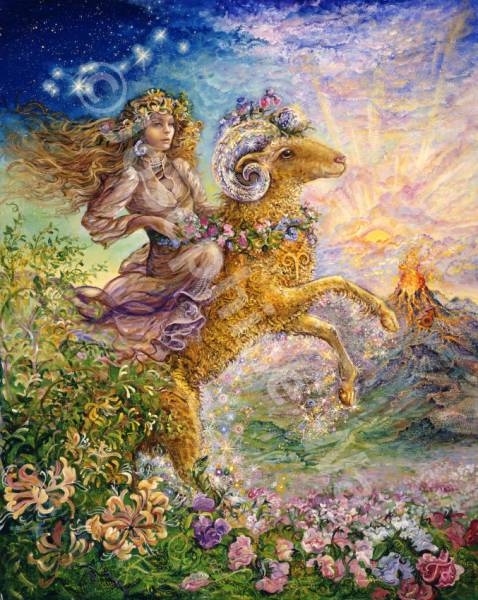 Josephine Wall, Sternzeichen Widder, ca. 100x80 cm, 275 Farben, runde Steine, Vollbild