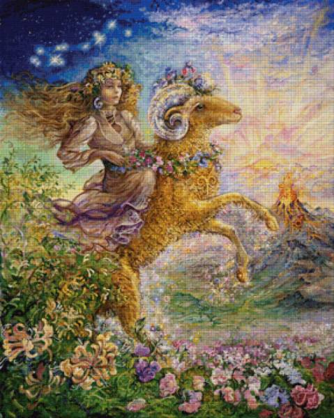 Josephine Wall, Sternzeichen Widder, ca. 100x80 cm, 275 Farben, runde Steine, Vollbild