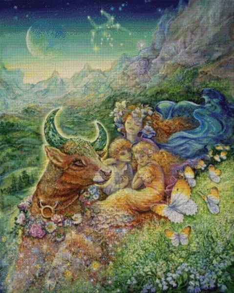 Josephine Wall, Zodiac Taurus, 80x100cm, 240 Colours, Round Stones, Full Image