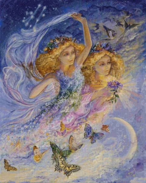 Josephine Wall, Zodiac Gemini, 80x100cm,170 Colours, Round Stones, Full Image