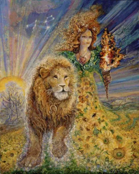 Josephine Wall, Sternzeichen Löwe, 80x100cm, 225Farben, runde Steine, Vollbild