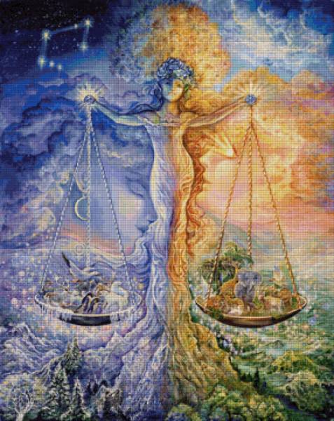 Josephine Wall, Sternzeichen Waage, 90x72cm, 250 Farben, eckige Steine, Vollbild