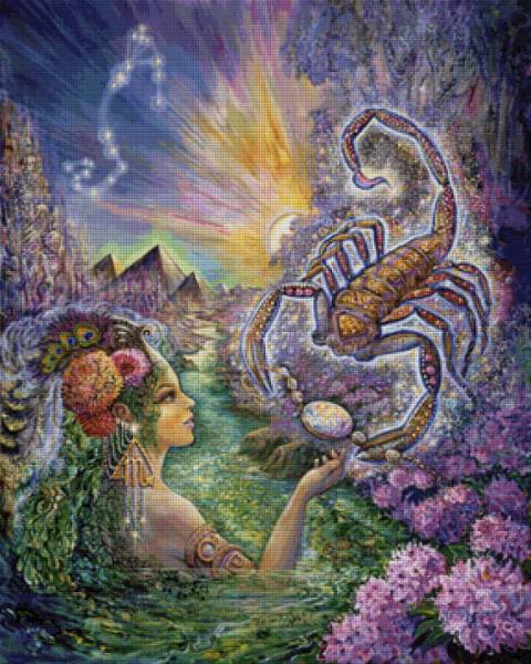 Josephine Wall, Sternzeichen Skorpion, 90x72cm, 260 Farben, eckige Steine, Vollbild
