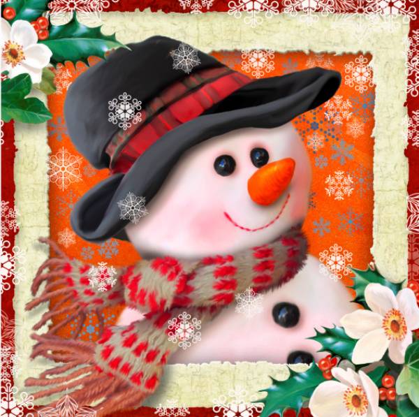 Howard Robinson, Snowman, 50x50cm, 45 Farben, runde Steine, Vollbild