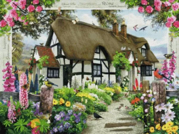Howard Robinson, Rose Cottage, 100x75cm, 65 Farben, eckige Steine, Vollbild