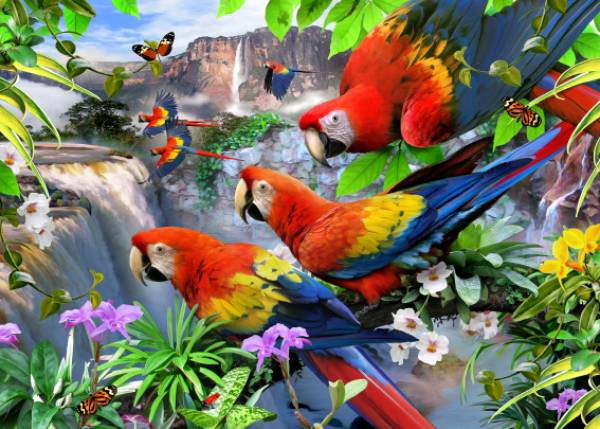 Howard Robinson, Flight of the Macaw, 65x90cm, 70 Farben, eckige Steine, Vollbild