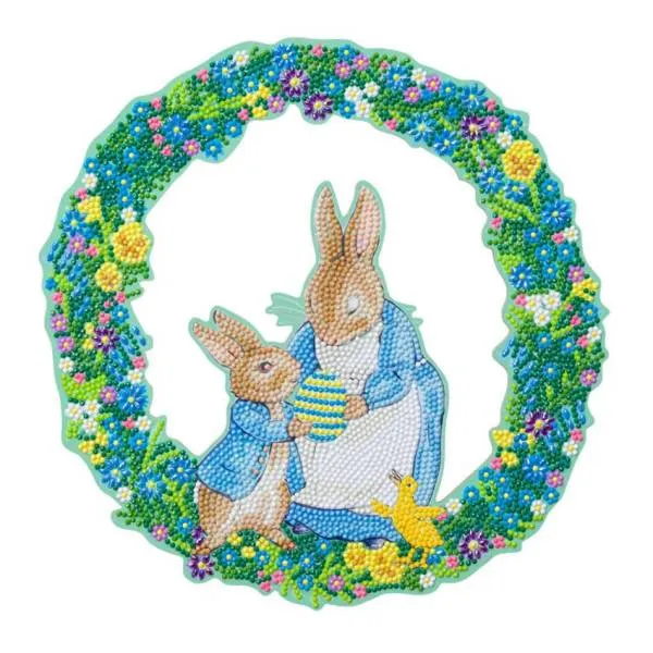 Door wreath, Peter & Mrs. Josephine Rabbit, round diamonds, approx. 30 cm diameter