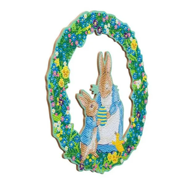 Door wreath, Peter & Mrs. Josephine Rabbit, round diamonds, approx. 30 cm diameter