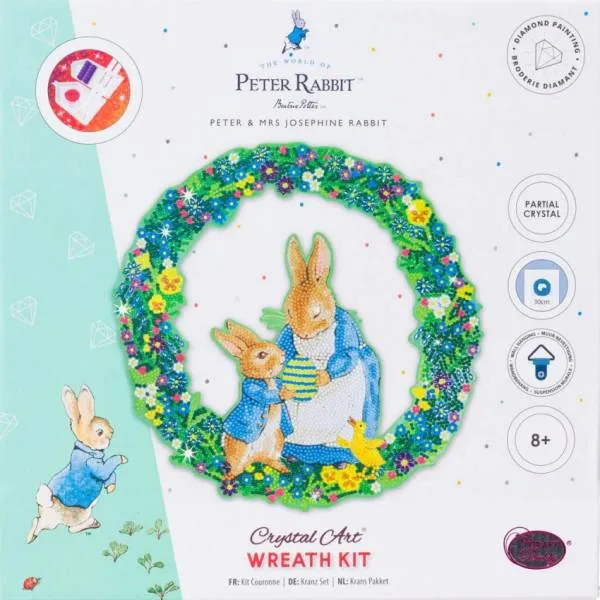 Door wreath, Peter & Mrs. Josephine Rabbit, round diamonds, approx. 30 cm diameter