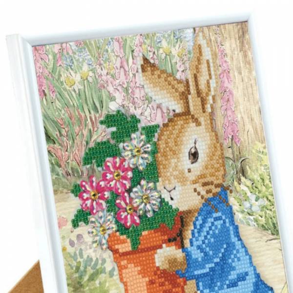 Diamond painting picture with picture frame, Peter Rabbit, round diamonds, approx. 21x25cm, partial picture