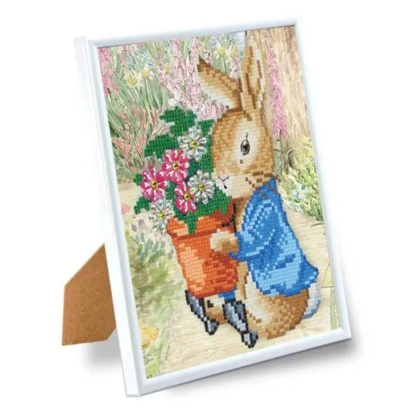 Diamond Painting Bild mit Bilderrahmen, Peter Rabbit, 21x25cm, runde Steine, Teilbild